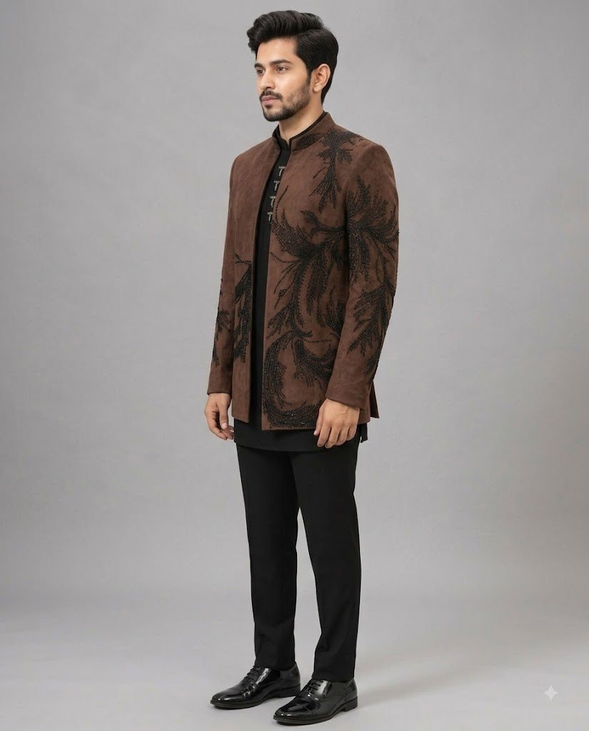 Rajwada Men’s Wear Premium Brown 3-Piece Indo Western