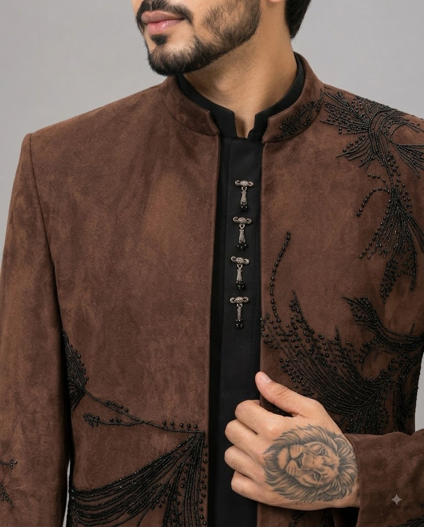 Rajwada Men’s Wear Premium Brown 3-Piece Indo Western
