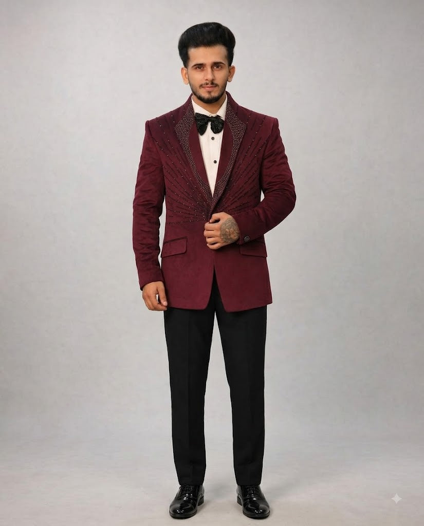 Rajwada Men’s Wear Premium Wine 5-Piece Partywear Suit