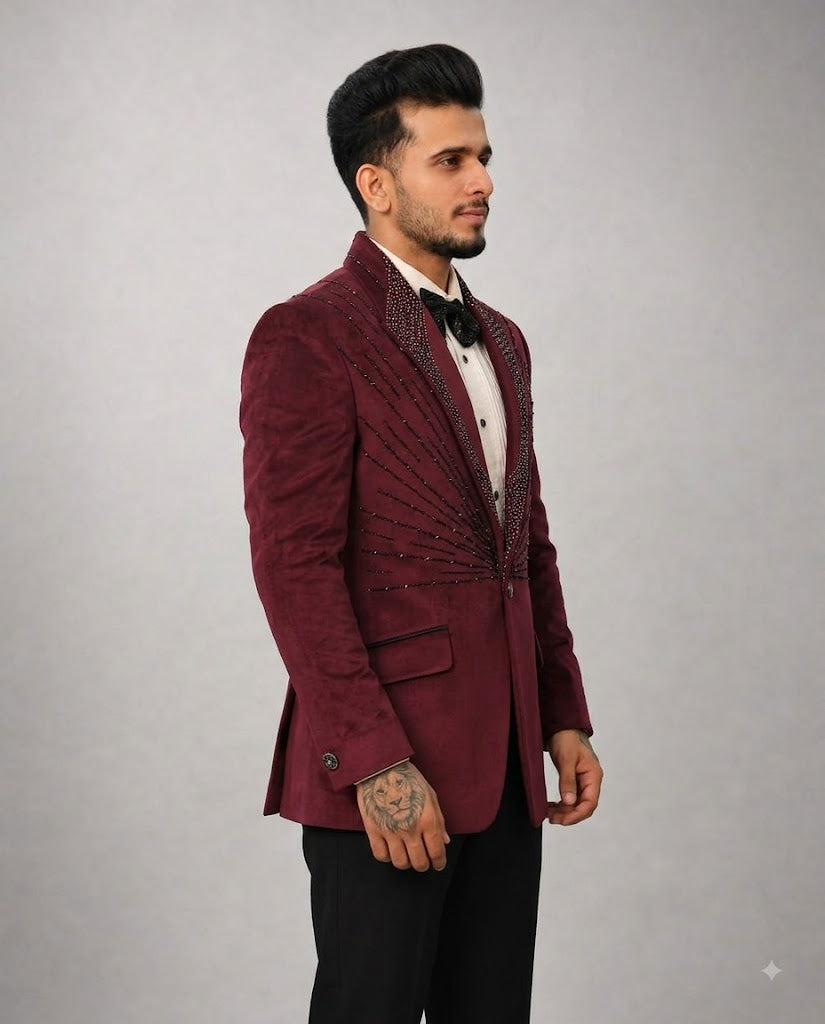 Rajwada Men’s Wear Premium Wine 5-Piece Partywear Suit