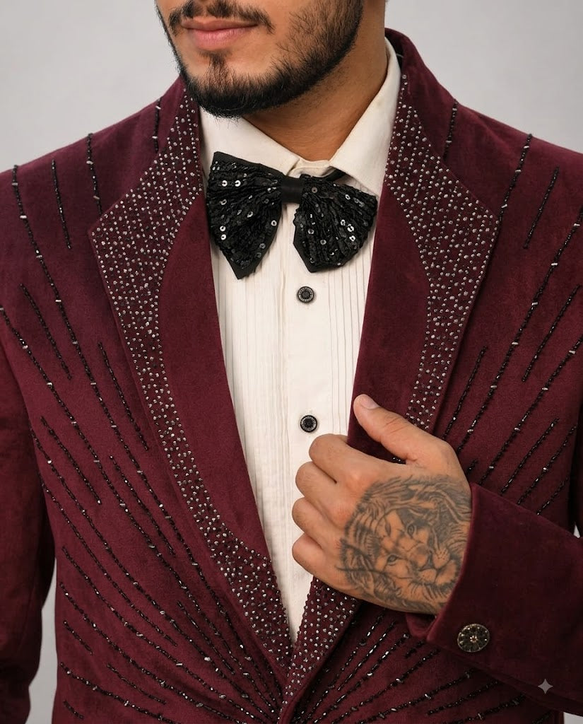 Rajwada Men’s Wear Premium Wine 5-Piece Partywear Suit
